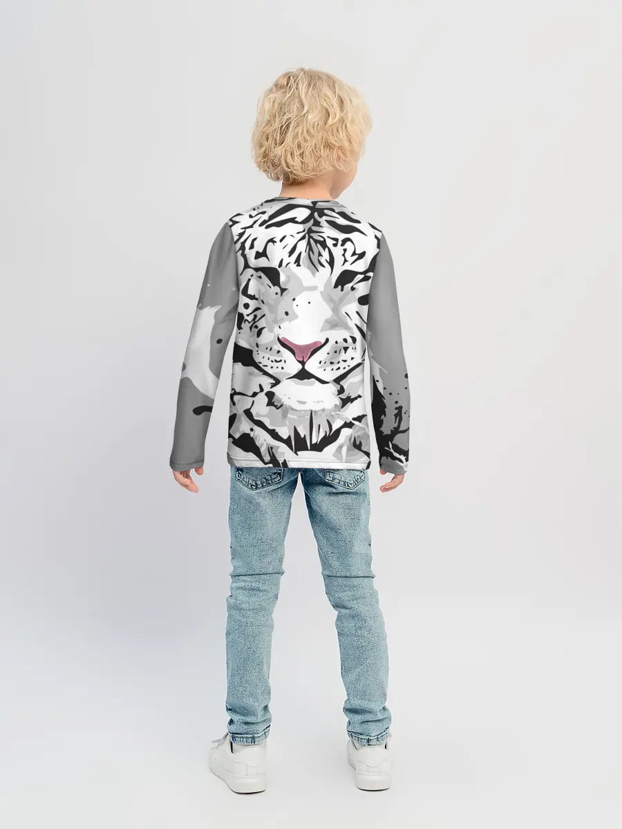 Детский лонгслив / Белый снежный тигр