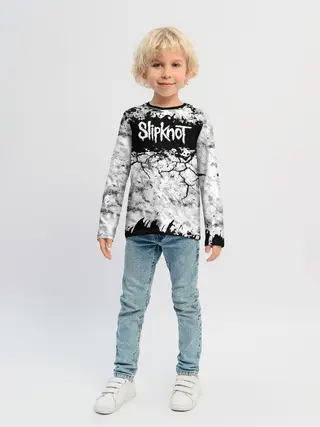 Детский лонгслив / Надпись Слипкнот Рок Группа ЧБ | Slipknot