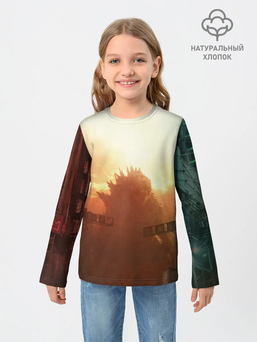 Детский лонгслив / ГОДЗИЛЛА РАЗРУШАЕТ ГОРОД