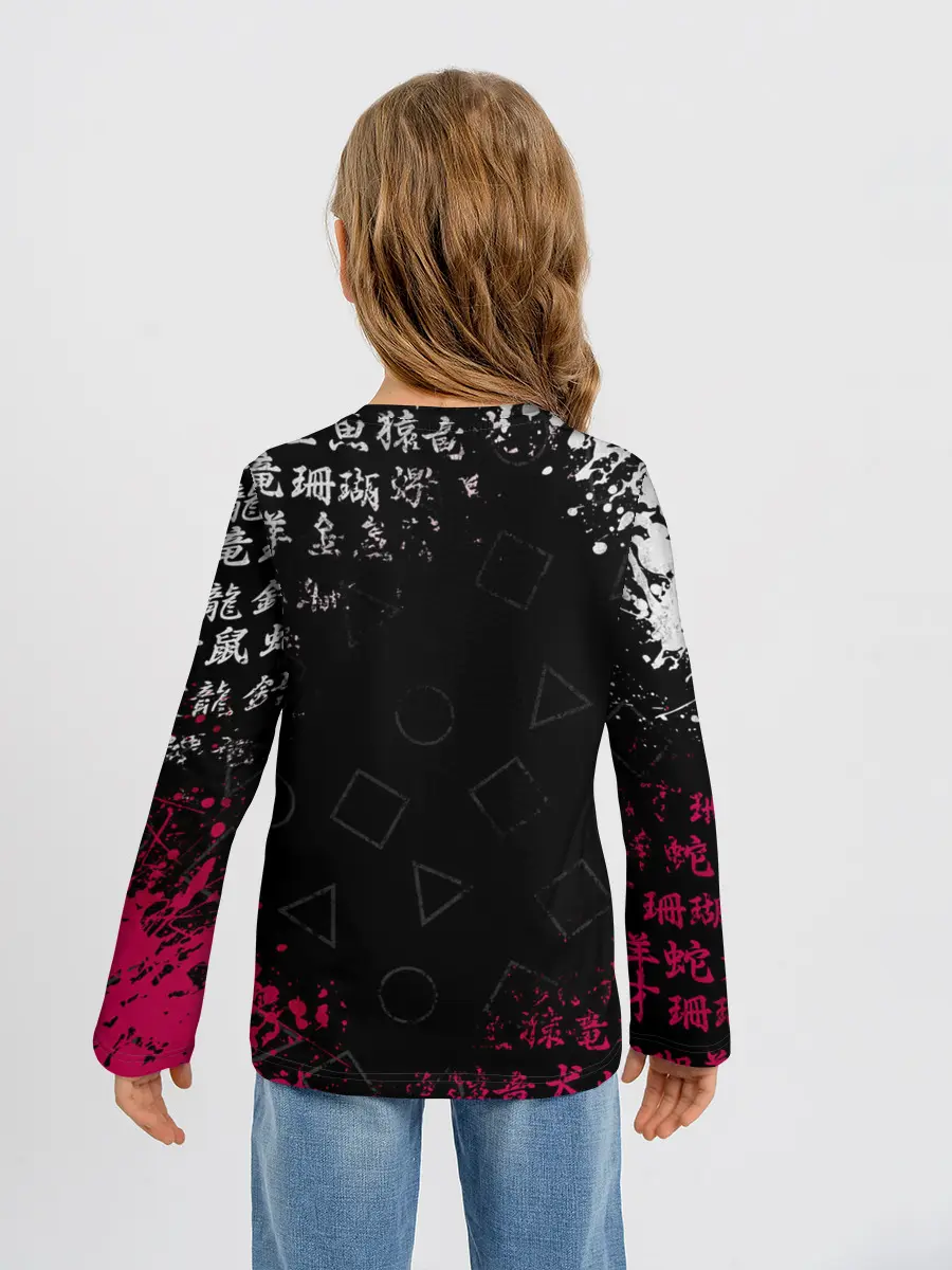 Детский лонгслив / ИГРА В КАЛЬМАРА БРЫЗГИ КРАСОК / ИЕРОГЛИФЫ