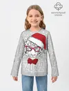 Детский лонгслив / Белый тигр в шапке Санты