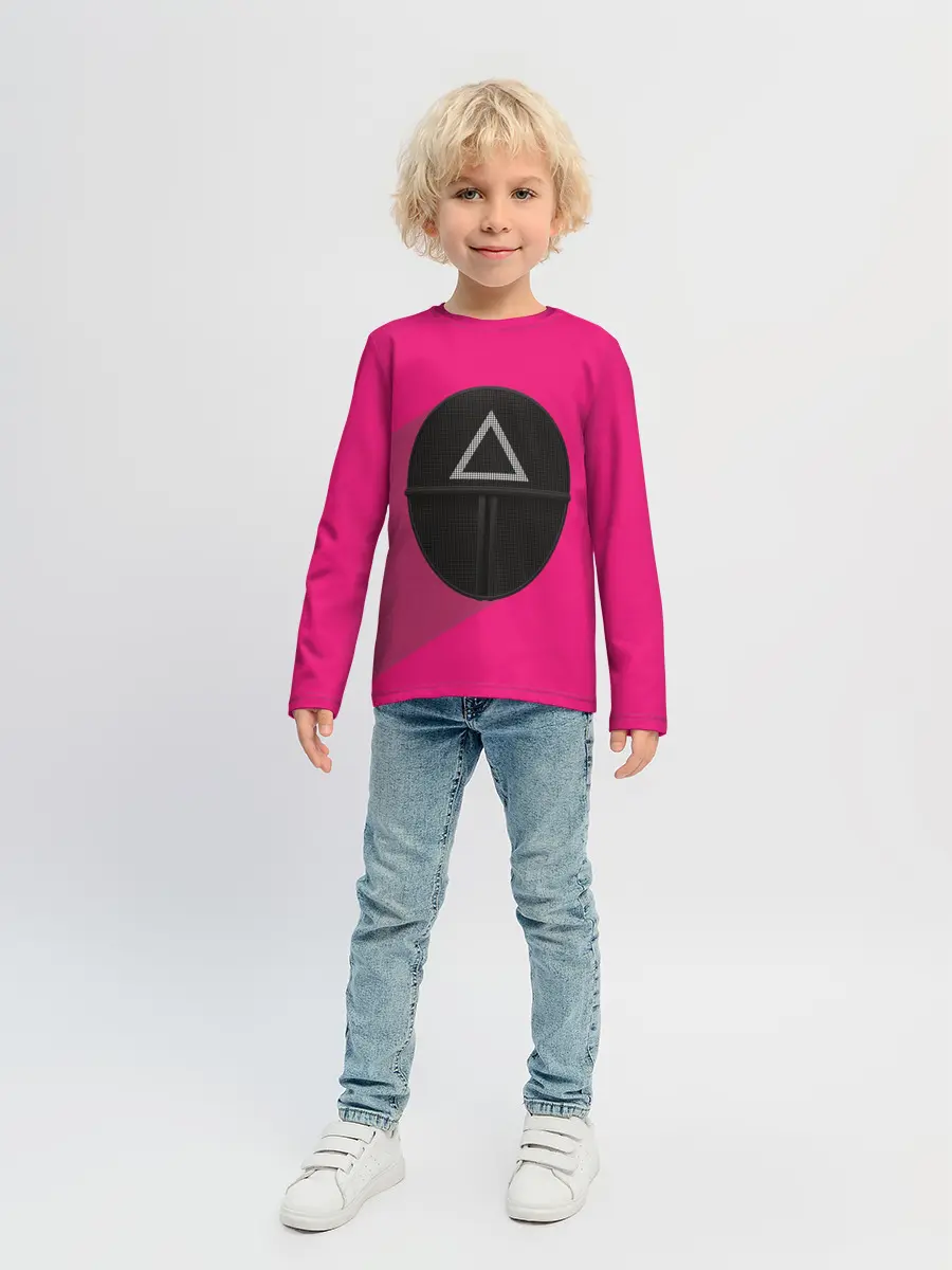 Детский лонгслив / ИГРА В КАЛЬМАРА МАСКА ТРЕУГОЛЬНИК С ТЕНЬЮ