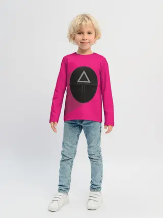 Детский лонгслив / ИГРА В КАЛЬМАРА МАСКА ТРЕУГОЛЬНИК С ТЕНЬЮ