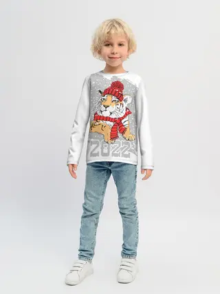 Детский лонгслив / Тигр в красной шапке