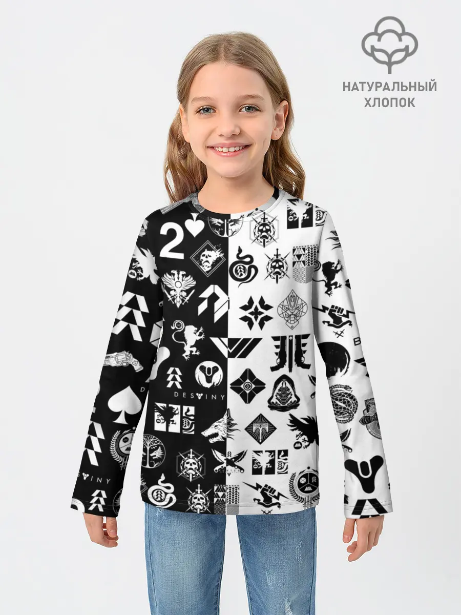Детский лонгслив / DESTINY LOGOBOMBING ЧЁРНО БЕЛОЕ