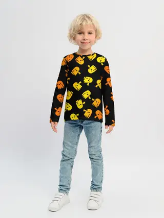 Детский лонгслив / BOO! ПРИЗРАК, ПРИВЕДЕНИЕ ХЕЛЛОУИН ОРАНЖЕВЫЙ