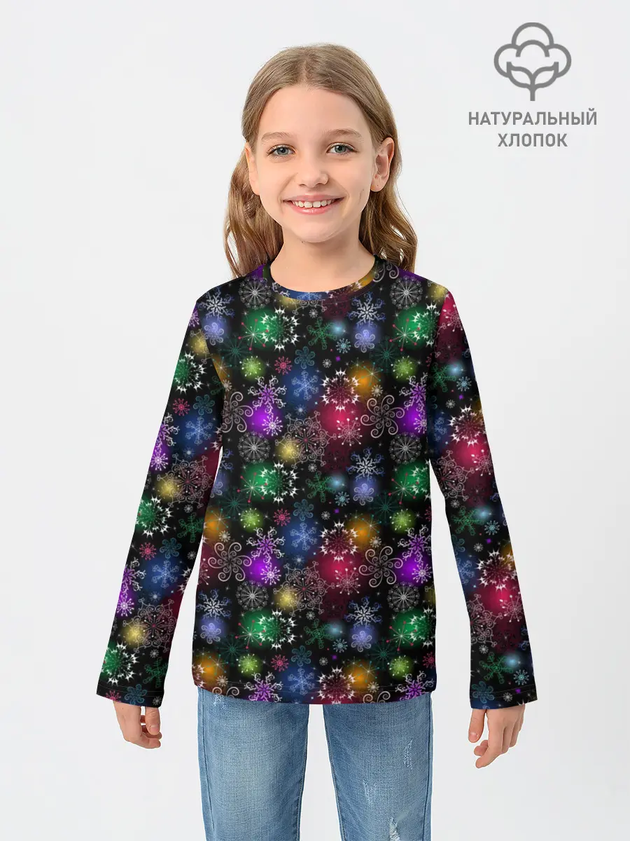 Детский лонгслив / Снежинки в разных цветах