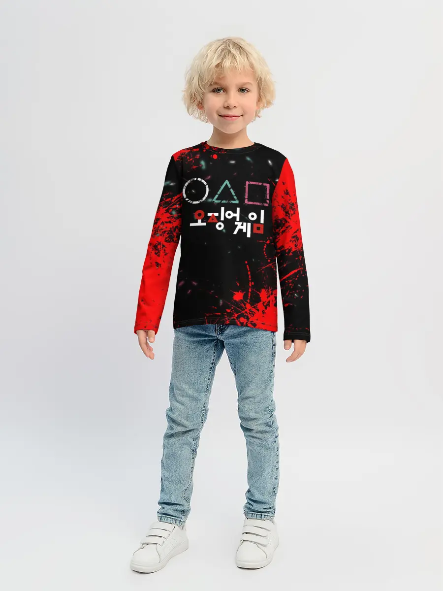 Детский лонгслив / Игра в кальмара брызги крови