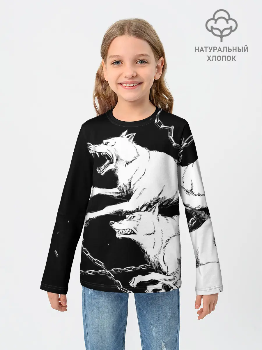 Детский лонгслив / Белые волки