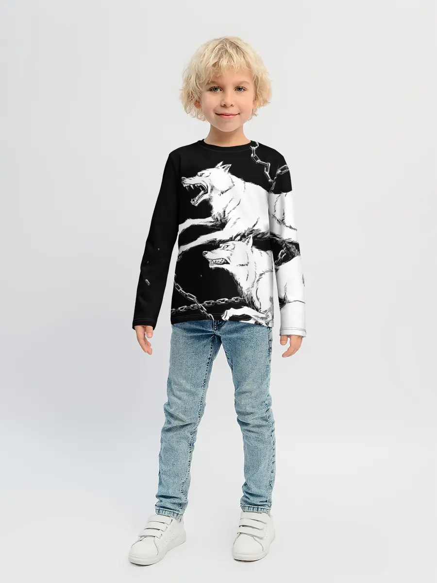 Детский лонгслив / Белые волки