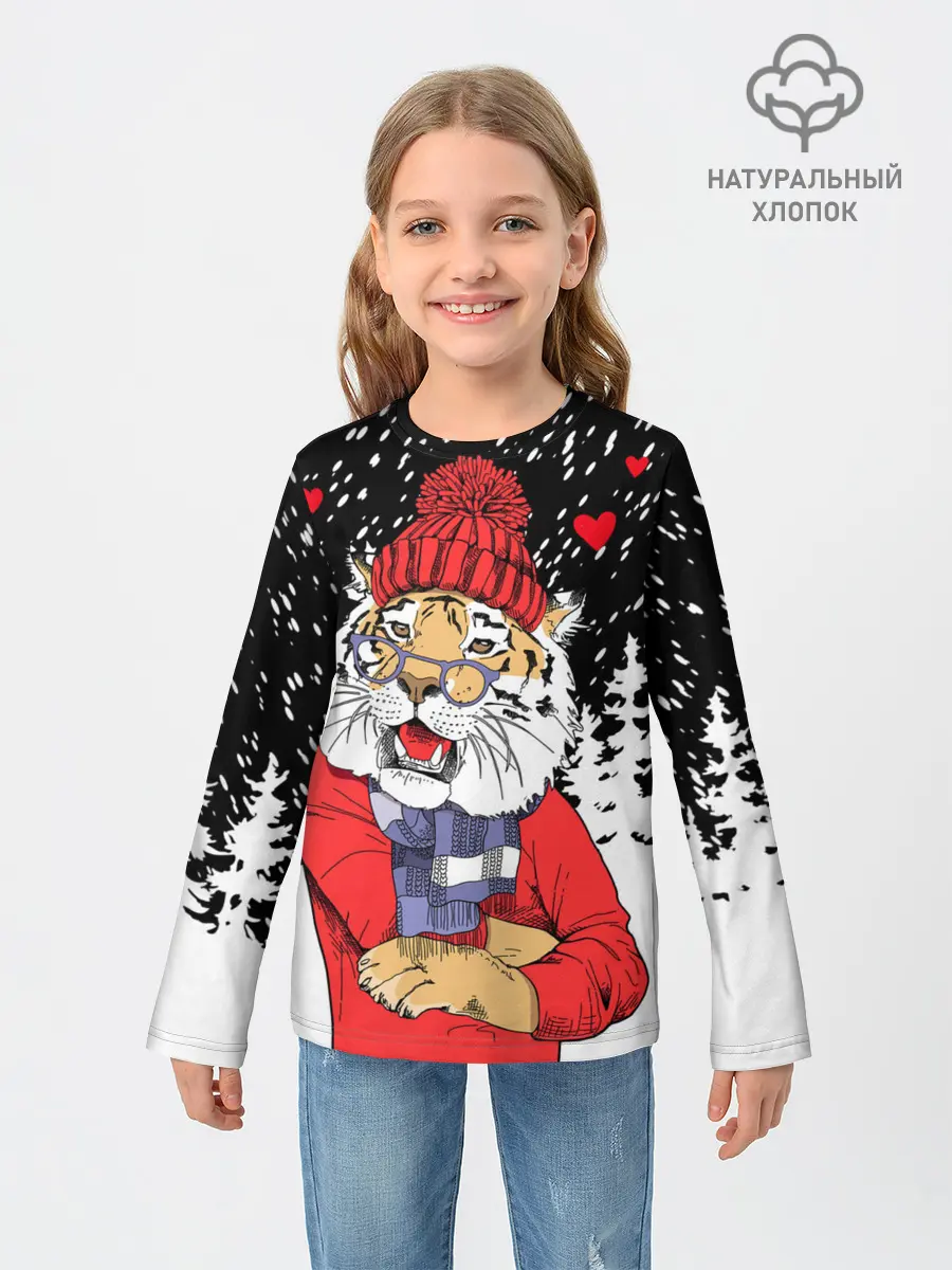 Детский лонгслив / Тигр в красном