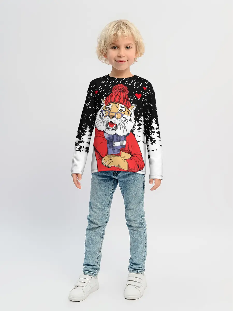 Детский лонгслив / Тигр в красном