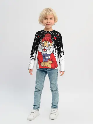 Детский лонгслив / Тигр в красном