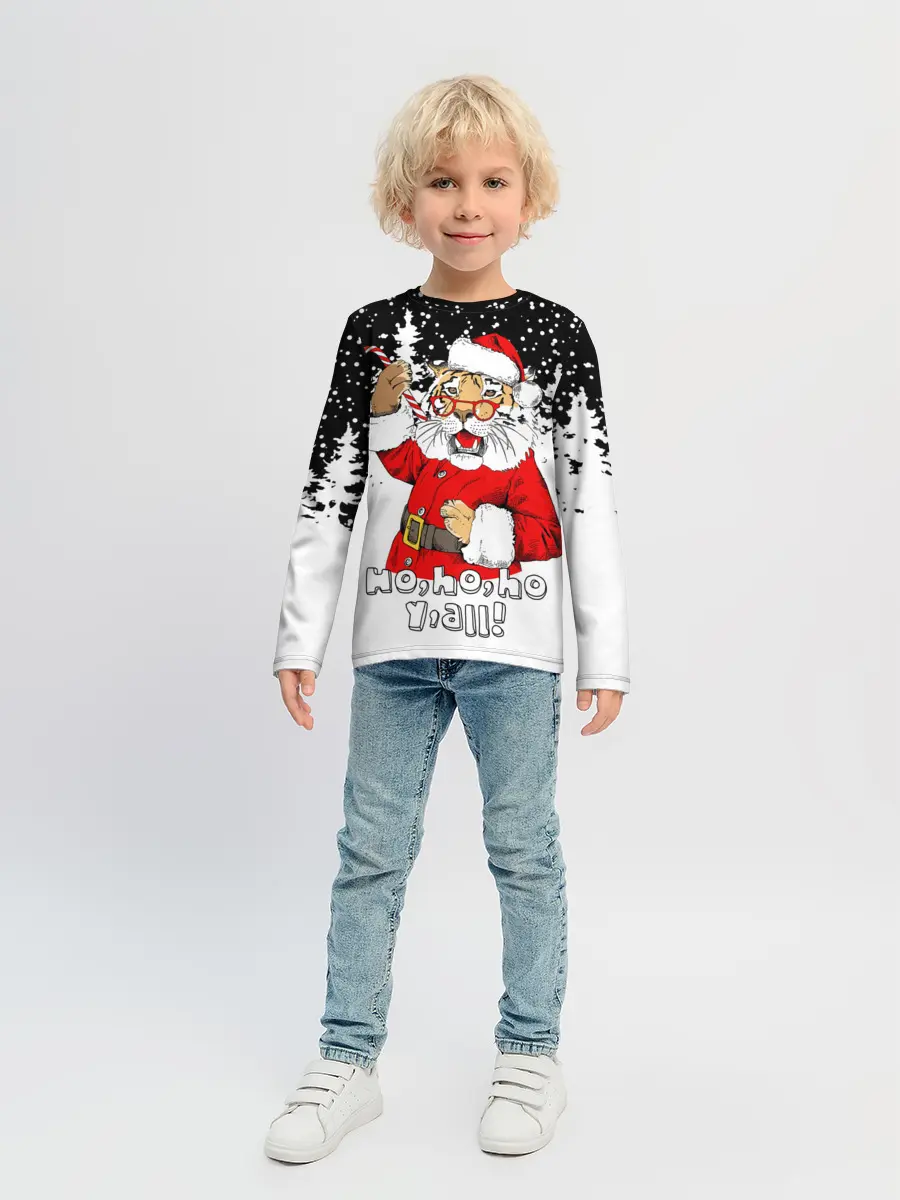 Детский лонгслив / Тигр в шубе Санта Клауса
