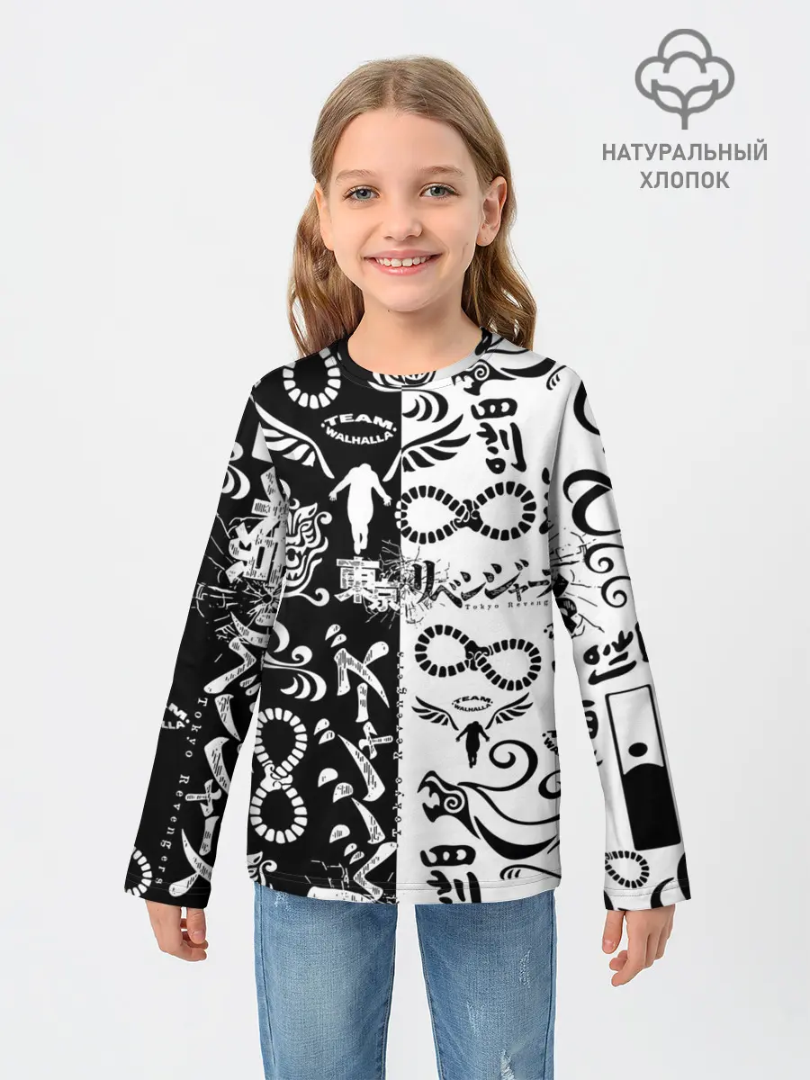 Детский лонгслив / ТОКИЙСКИЕ МСТИТЕЛИ ЛОГОБОМБИНГ ЧБ