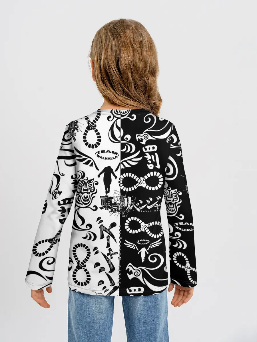 Детский лонгслив / ТОКИЙСКИЕ МСТИТЕЛИ ЛОГОБОМБИНГ ЧБ