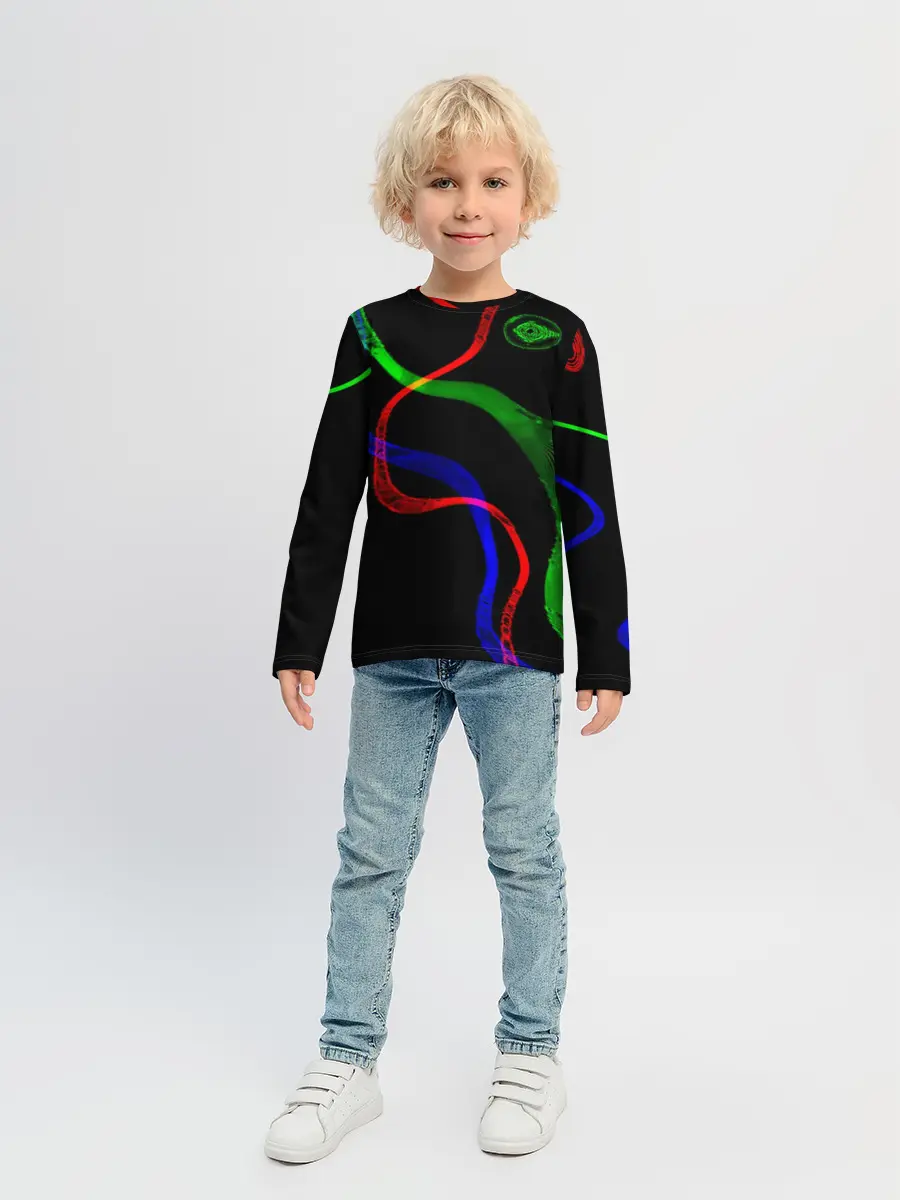 Детский лонгслив / Неоновый хаос 3D/Neon chaos 3D