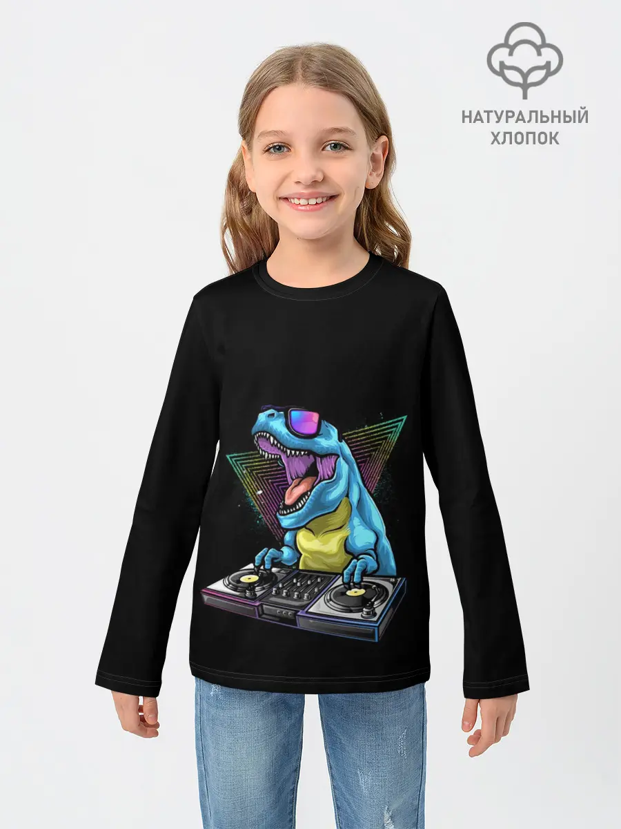Детский лонгслив / Динозавр ди-джей
