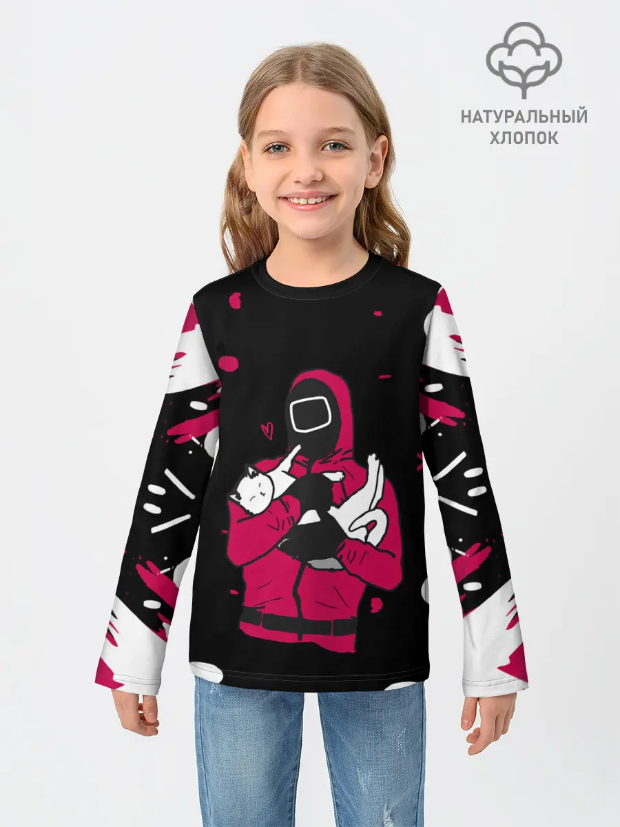 Детский лонгслив / Игра в кальмара x Кот,