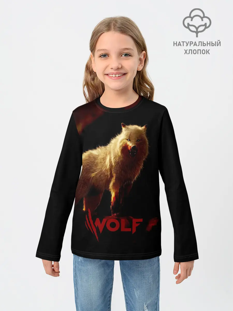 Детский лонгслив / Красный волк.
