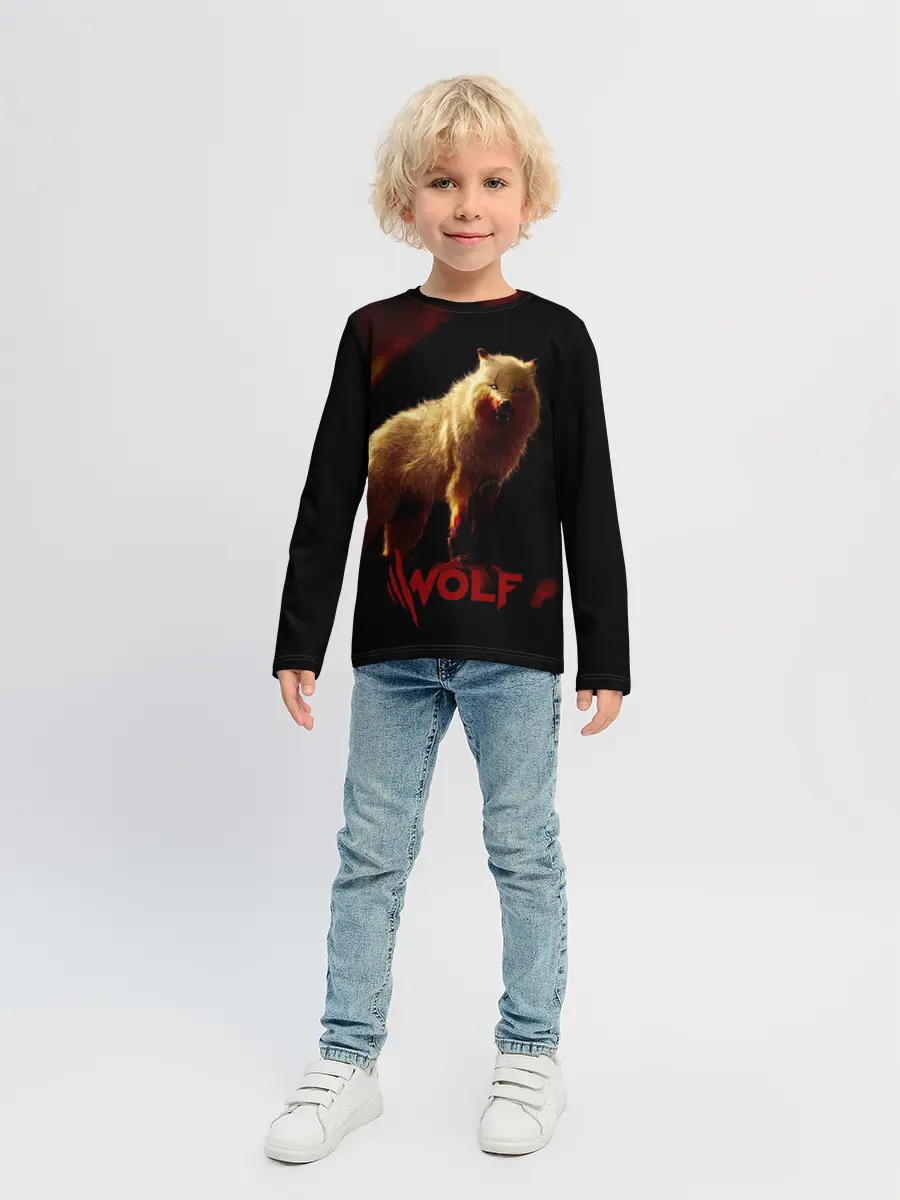 Детский лонгслив / Красный волк.