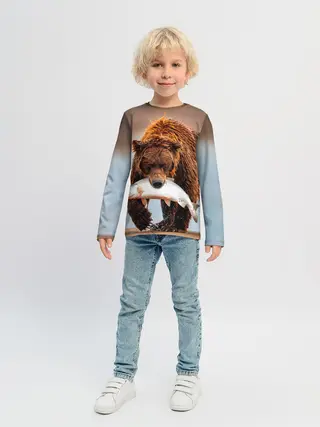 Детский лонгслив / Медведь с рыбой во рту