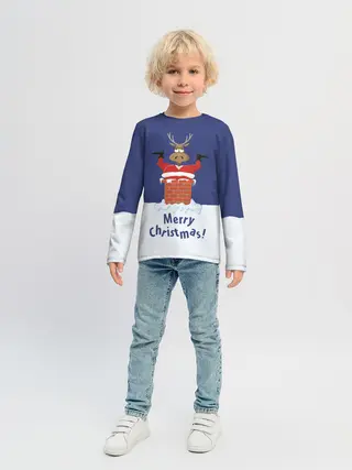 Детский лонгслив / Санта в трубе с Оленем