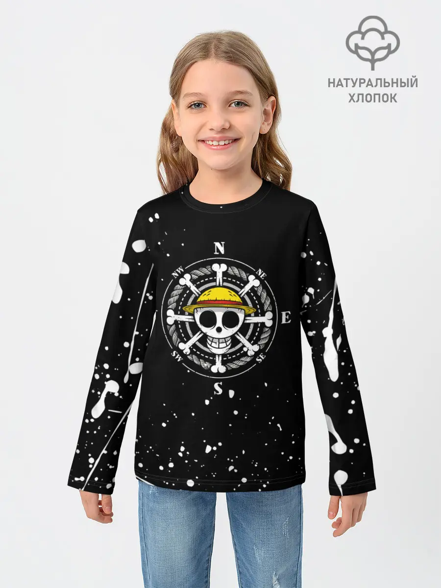 Детский лонгслив / ONE PIECE | ВАН ПИС ЧЕРЕП БРЫЗГИ КРАСОК