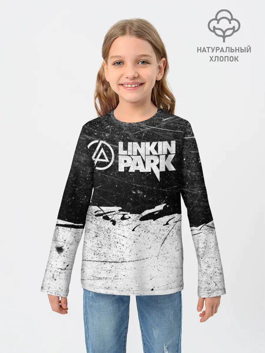 Детский лонгслив / Линкин Парк Лого Рок ЧБ | Linkin Park Rock