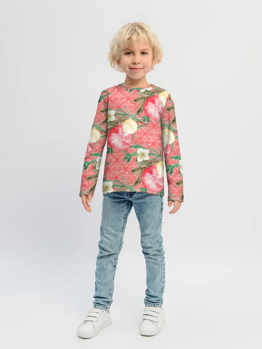 Детский лонгслив / Новогодние красные шары
