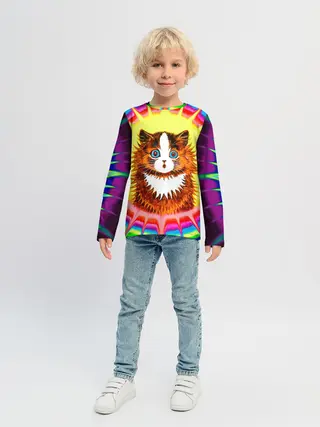 Детский лонгслив / Psychedelic Rainbow Cat