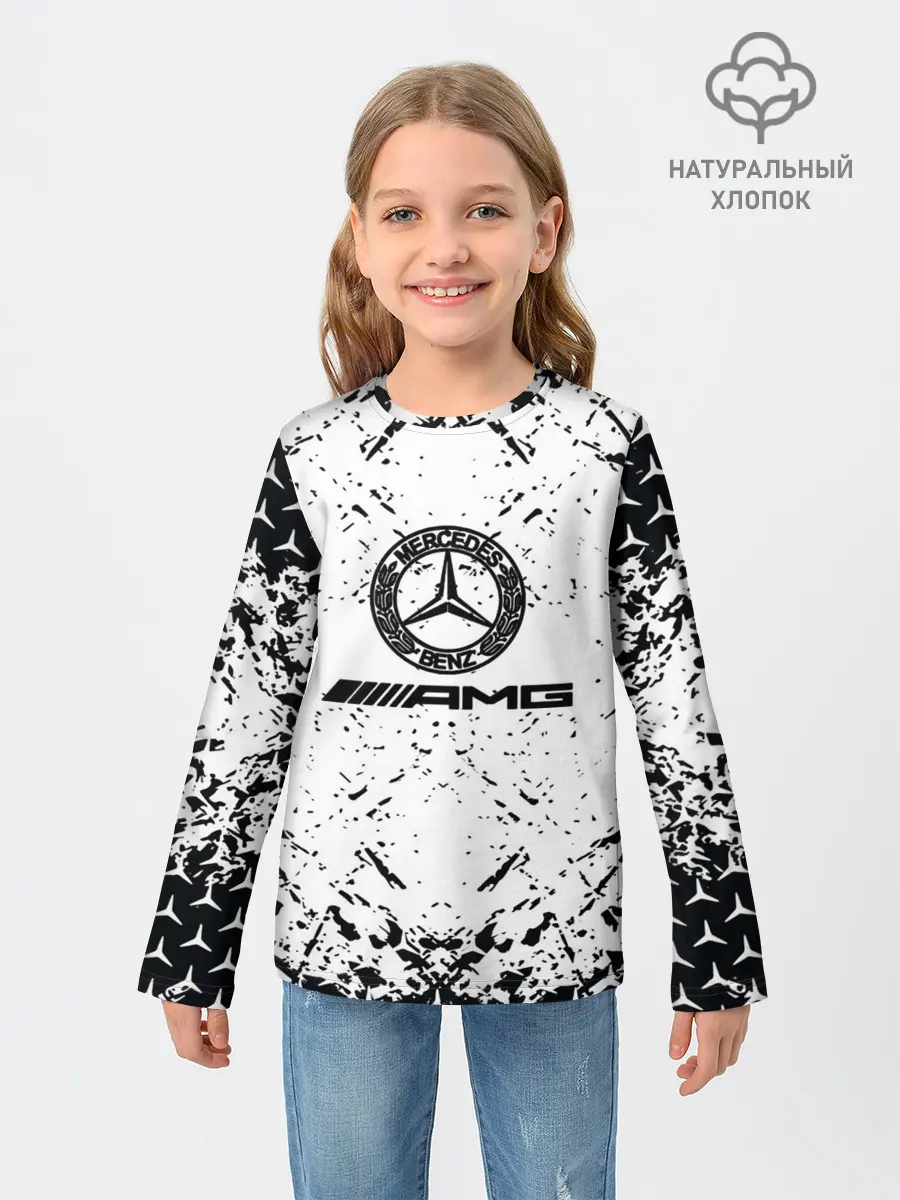 Детский лонгслив / Mercedes | брызги красок,