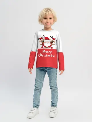 Детский лонгслив / Санта с 2 Оленями