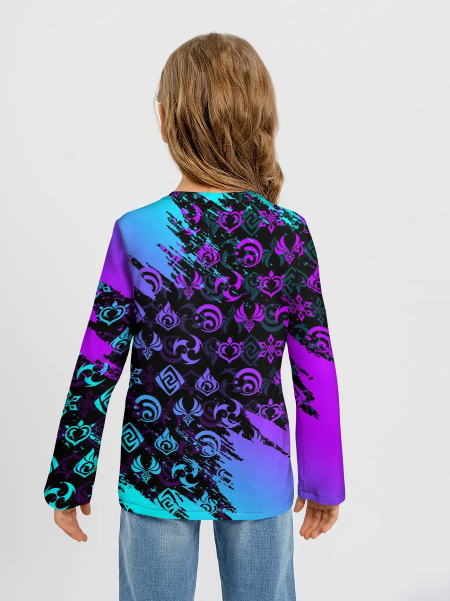 Детский лонгслив / GENSHIN NEON PATTERN SYMBOL / НЕОН ЭМБЛЕМЫ