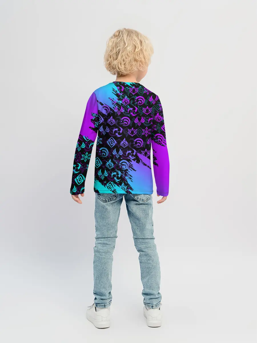 Детский лонгслив / GENSHIN NEON PATTERN SYMBOL / НЕОН ЭМБЛЕМЫ