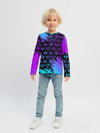 Детский лонгслив / GENSHIN NEON PATTERN SYMBOL / НЕОН ЭМБЛЕМЫ
