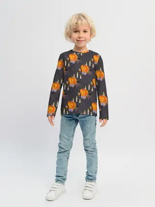 Детский лонгслив / Хэллоуин - тыквы и свечи