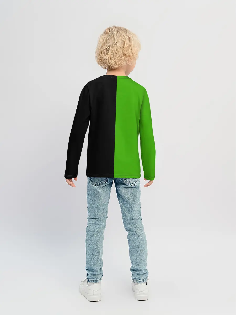 Детский лонгслив / SKODA черно-зеленый