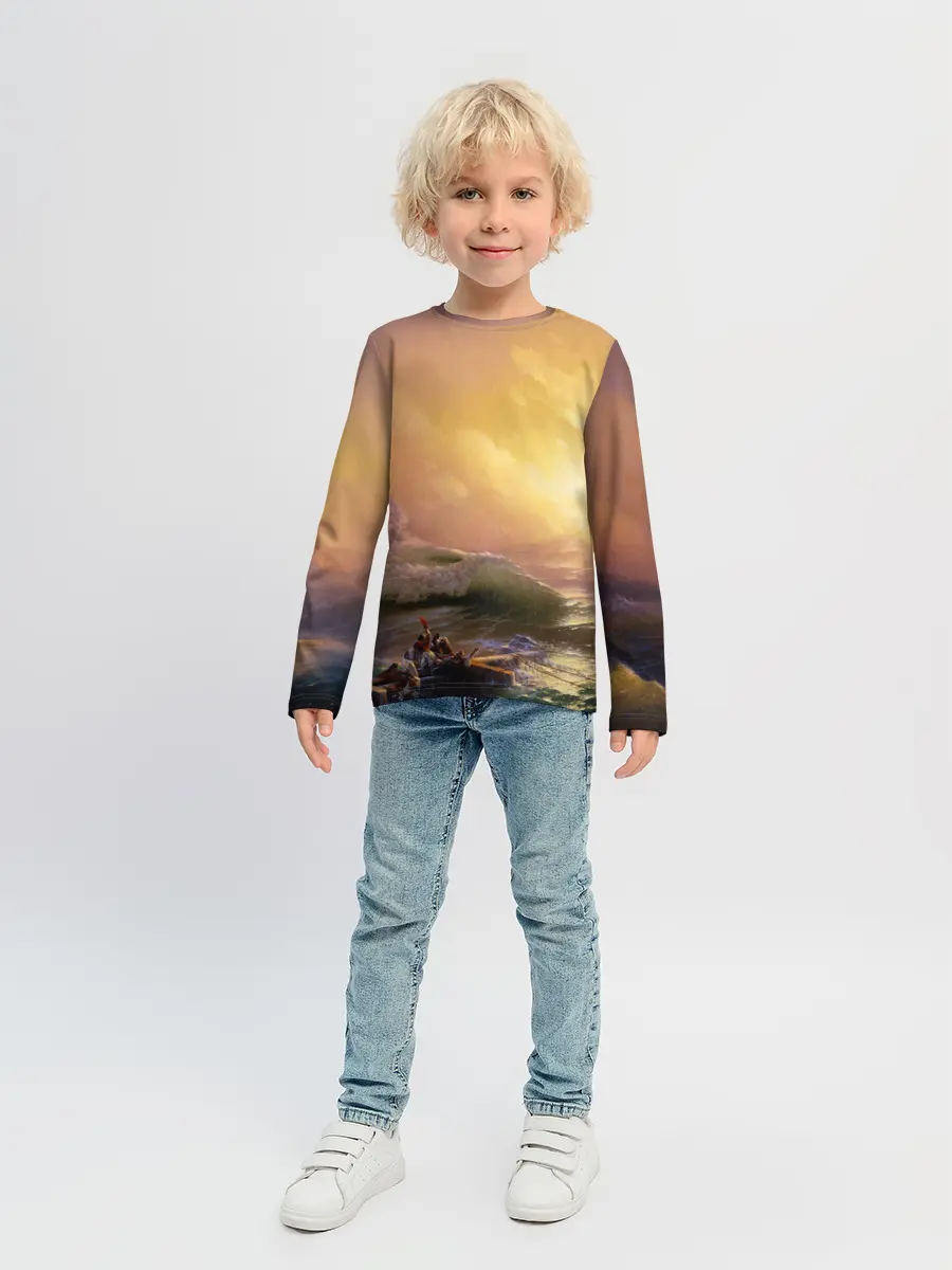 Детский лонгслив / Шторм в море девятый вал