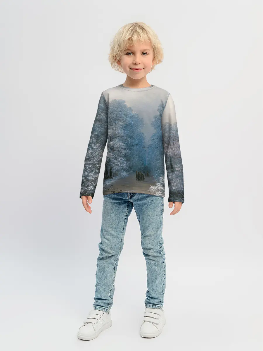 Детский лонгслив / Зимний пейзаж картина маслом