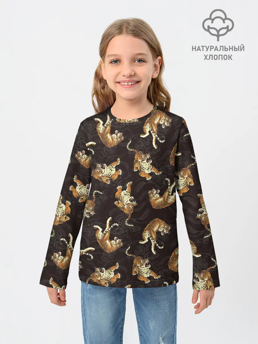 Детский лонгслив / Паттерн Японский тигр
