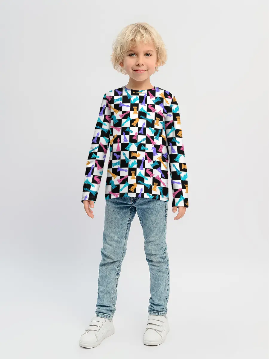 Детский лонгслив / Разноцветные Шахматные Фигуры
