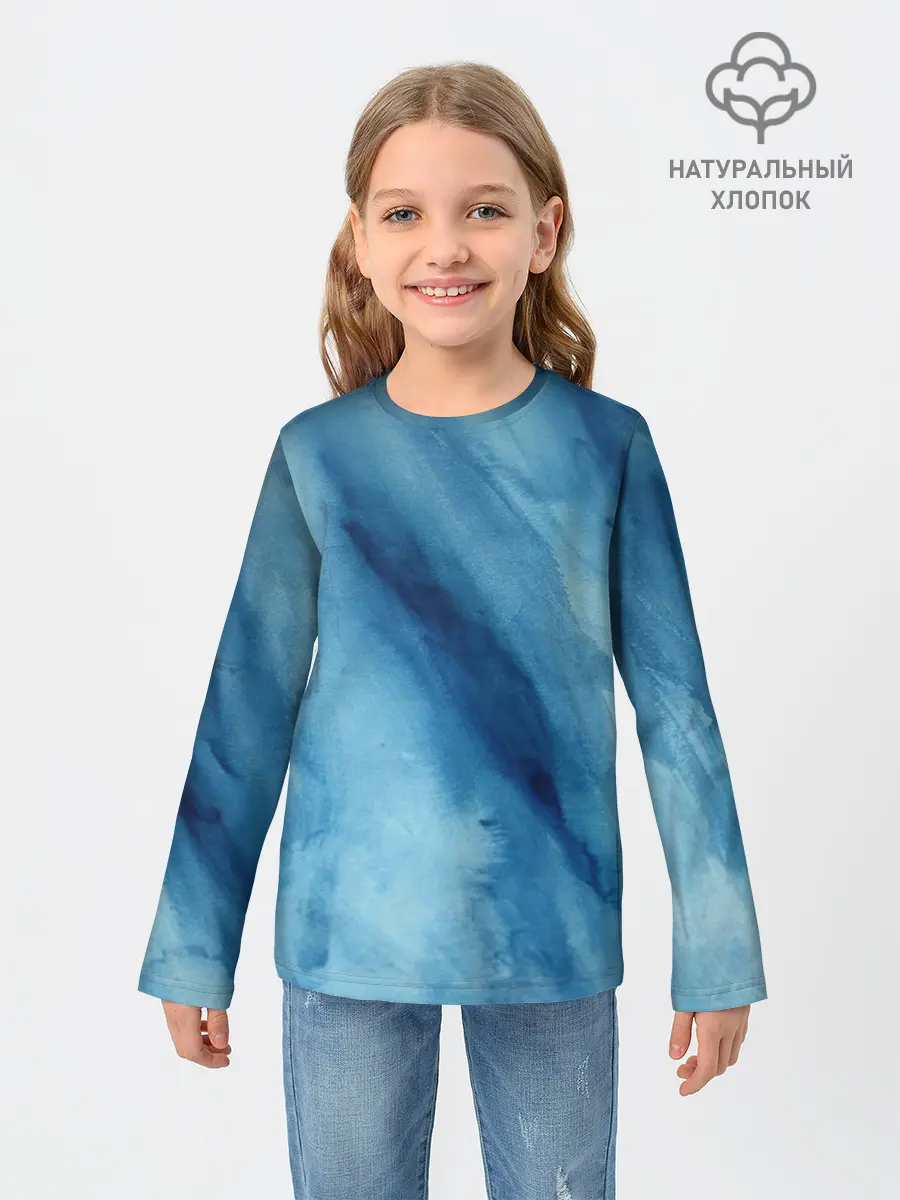 Детский лонгслив / Голубой мрамор