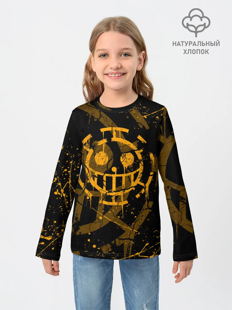 Детский лонгслив / ВАН ПИС ПИРАТЫ ЖЁЛТЫЙ ЛОГО