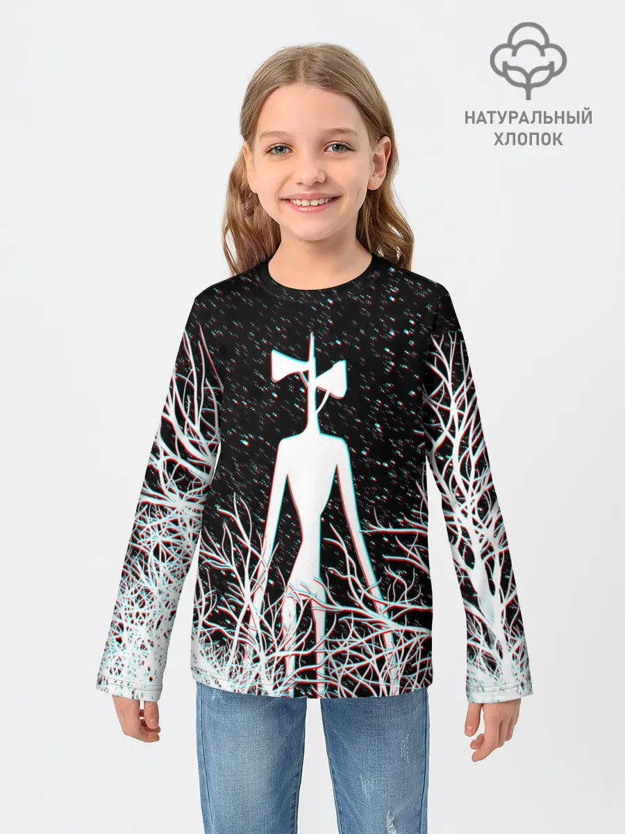 Детский лонгслив / СИРЕНОГОЛОВЫЙ ГЛИТЧ ЛЕС, КОСМОС