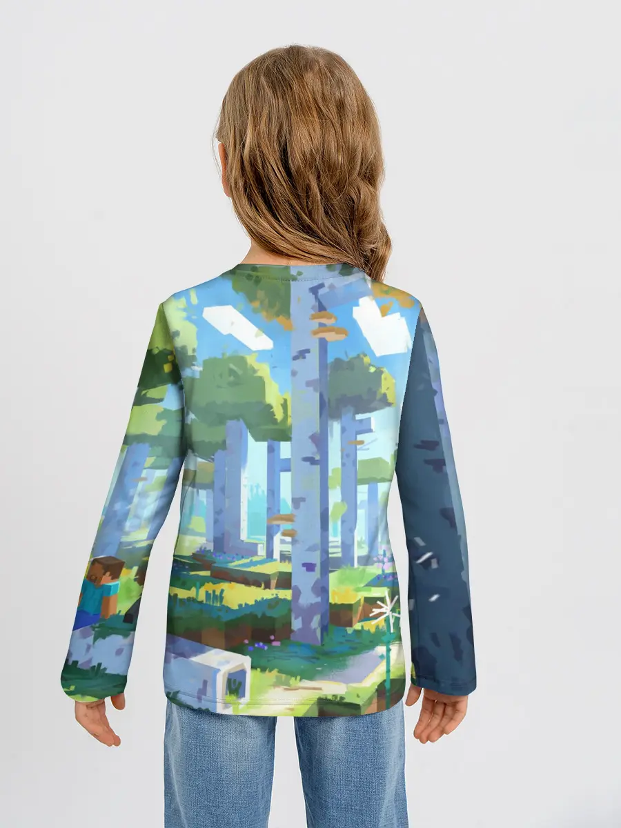 Детский лонгслив / Майнкрафт на коне в березовом лесу