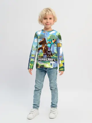 Детский лонгслив / Майнкрафт на коне в березовом лесу