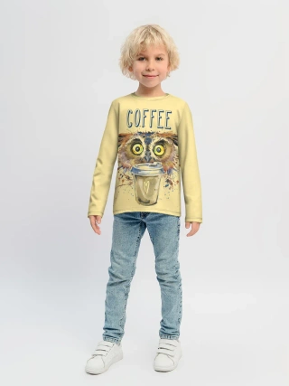 Детский лонгслив / Сова и кофе