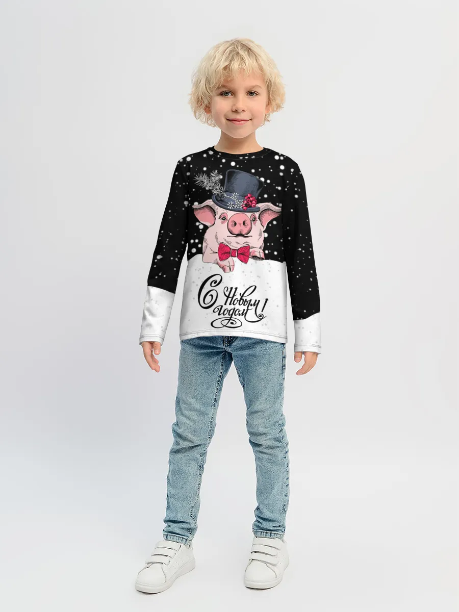 Детский лонгслив / Поросенок в цилиндре