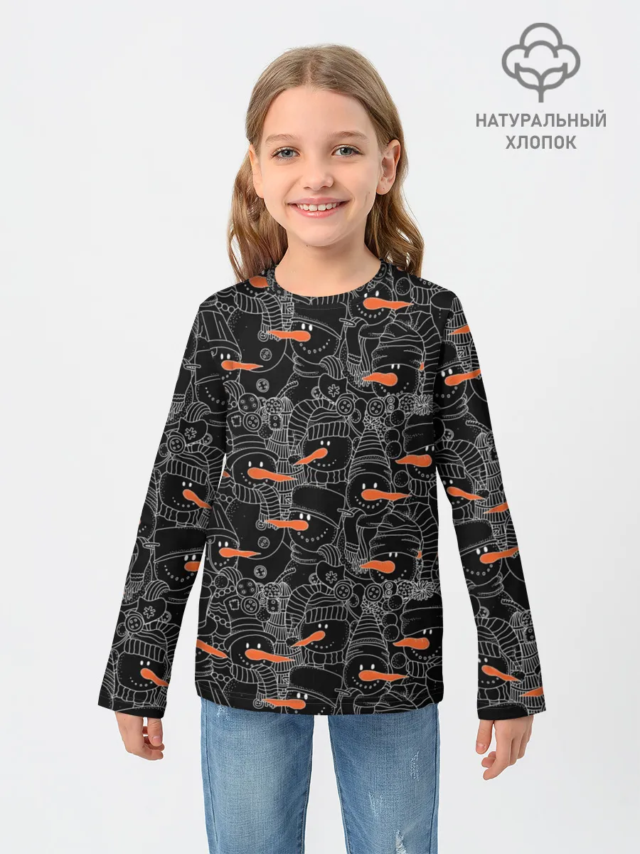 Детский лонгслив / Черные снеговики